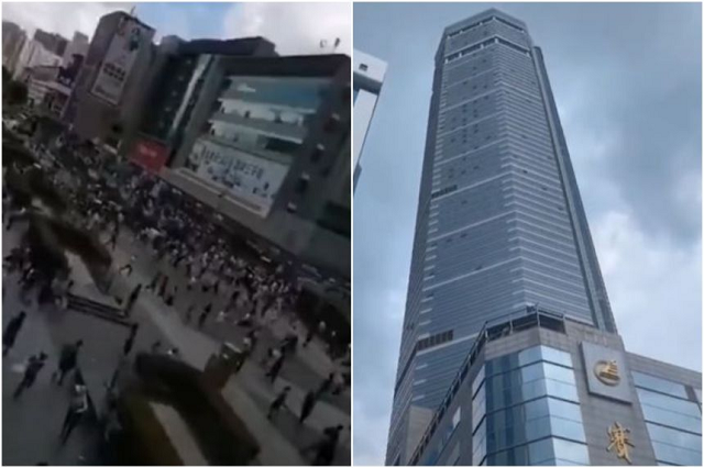 Người dân tháo chạy khi tòa nhà 300 tầng rung lắc.