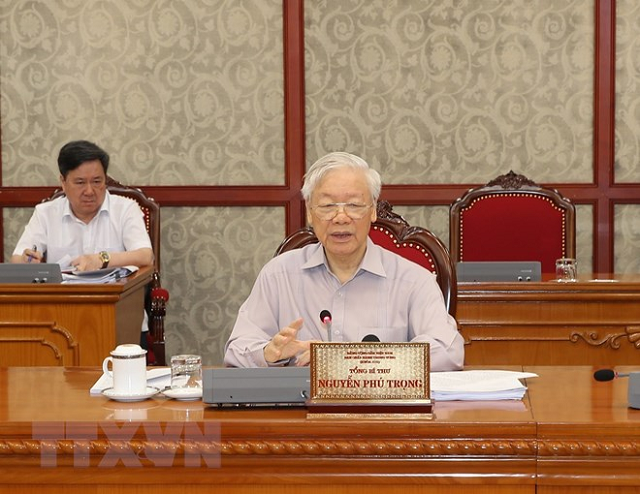 Tổng Bí thư Nguyễn Phú Trọng phát biểu tại cuộc họp - Ảnh: TTXVN.
