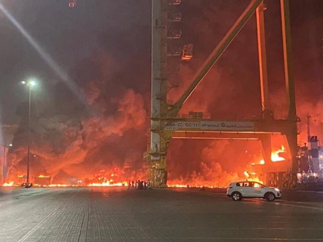 Hình ảnh vụ cháy tại cảng Jebel Ali.