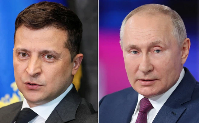 Tổng thống Nga Putin và Tổng thống Ukraine Zelensky (trái).
