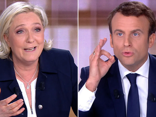 Tổng thống Pháp Emmanuel Macron và đối thủ Marine Le Pen (trái).