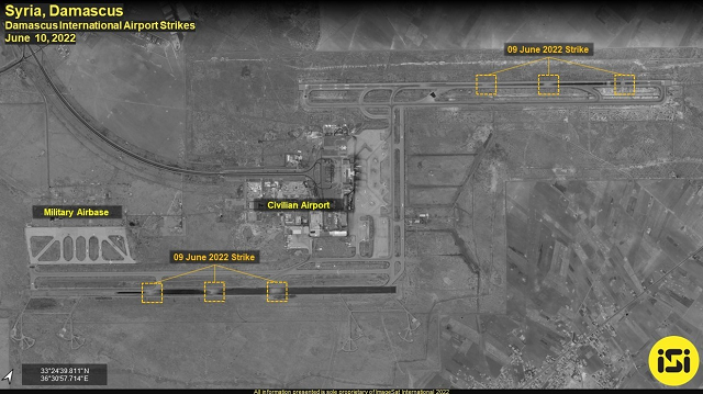 Ảnh vệ tinh về sân bay quốc tế Damascus sau khi bị tấn công.