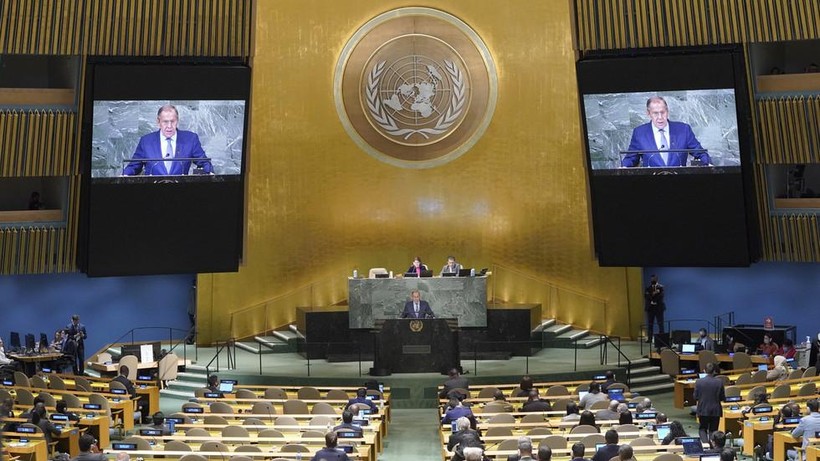 Ngoại trưởng Nga Sergey Lavrov phát biểu tại Đại hội đồng Liên hợp quốc lần thứ 77.