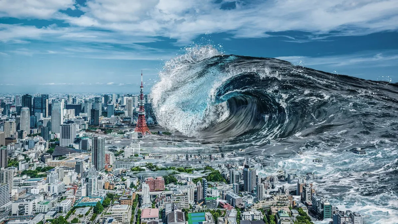 Ảnh minh họa sóng thần tấn công thành phố. (Ảnh: iStock).