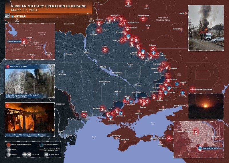 Bản đồ chiến sự Ukraine ngày 17/3. (Ảnh: Rybar)