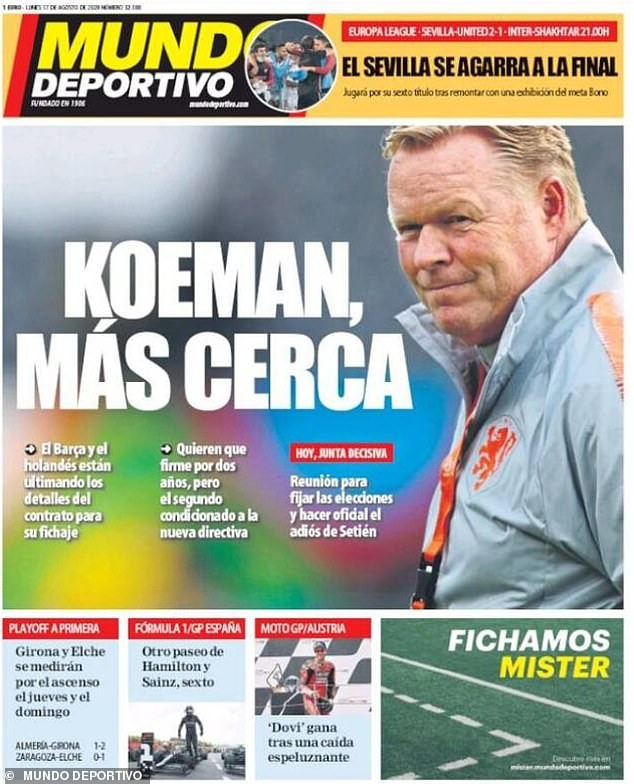 Truyền thông Tây Ban Nha khẳng định HLV Ronald Koeman được bổ nhiệm dẫn dắt Barca