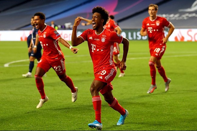 Coman ăn mừng bàn thắng giúp Bayern vượt qua PSG trong trận chung kết.