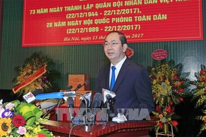 Chủ tịch nước Trần Đại Quang nói chuyện với cán bộ, chiến sĩ, sĩ quan chỉ huy của Bộ Tư lệnh Bộ đội Biên phòng