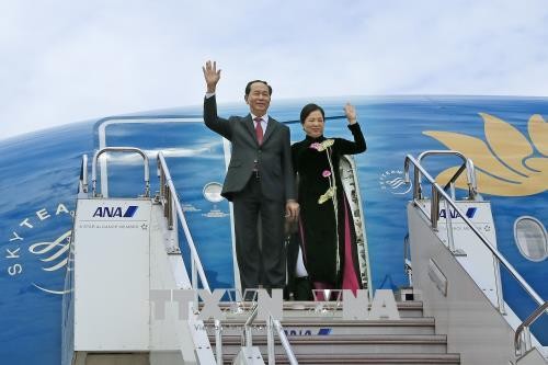 Chủ tịch nước Trần Đại Quang và Phu nhân đến Thủ đô Tokyo, Nhật Bản. Ảnh: TTXVN