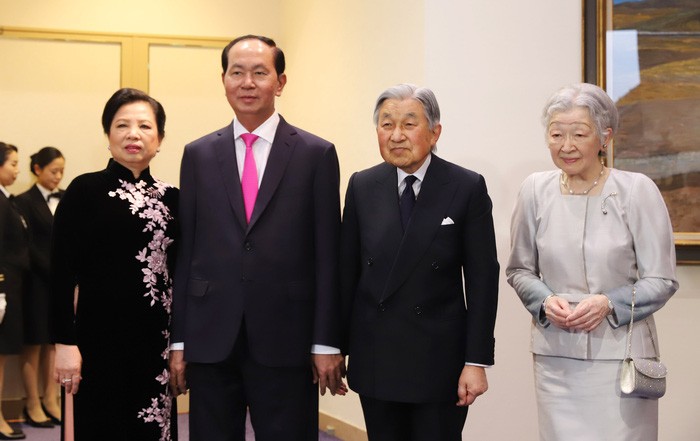 Chủ tịch Trần Đại Quang và phu nhân cùng Nhà vua, Hoàng hậu Nhật Bản tại Lễ kỷ niệm - Ảnh: theo VGP
