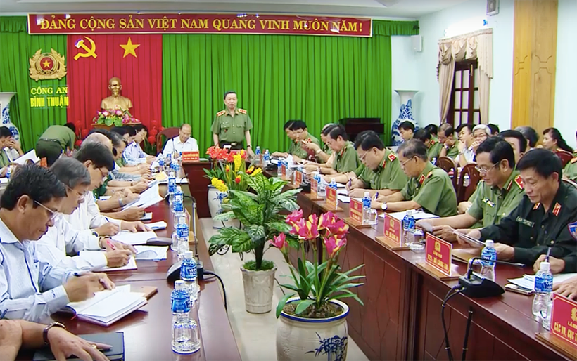Bộ trưởng Bộ Công an Tô Lâm làm việc với lãnh đạo tỉnh Bình Thuận về đảm bảo tình hình trật tự an ninh trên địa bàn.