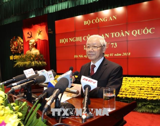 Tổng Bí thư Nguyễn Phú Trọng phát biểu tại hội nghị. Ảnh TTXVN 