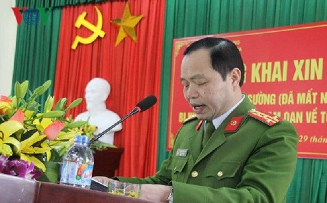 Đại tá Dương Ngọc Sáu đại diện cơ quan điều tra Công an tỉnh Bắc Giang gửi lời xin lỗi người thân ông Sường