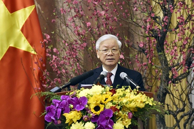 Tổng Bí thư Nguyễn Phú Trọng phát biểu tại buổi gặp mặt. Ảnh: VGP