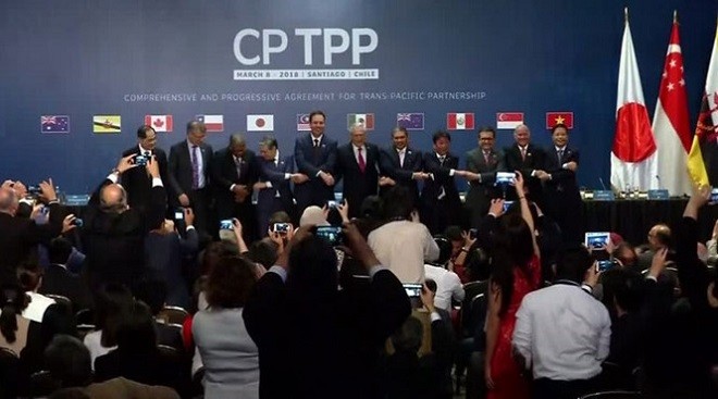 Đại diện 11 nước tham gia ký kết CPTPP. Ảnh: theo Reuters