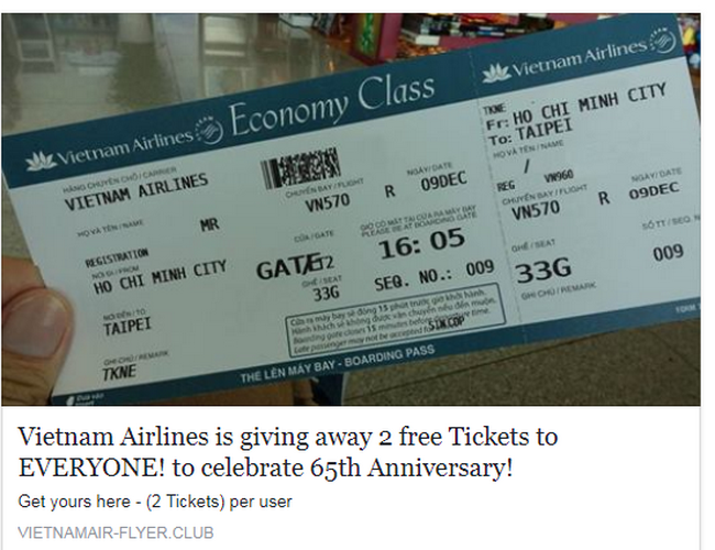 Cảnh giác với chương trình tặng vé máy bay miễn phí trên Facebook