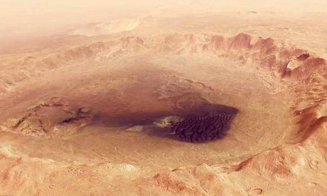 Miệng hố rộng hơn 100 km trên sao Hỏa