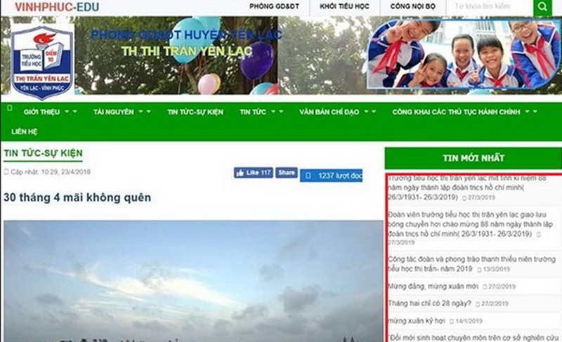 Trang web của Trường Tiểu học thị trấn Yên Lạc đăng thông tin sai sự thật