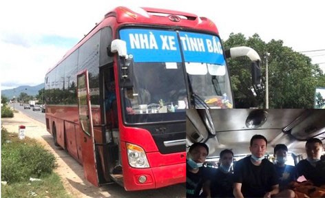 Chiếc xe chở 5 người Trung Quốc nhập cảnh trái phép di chuyển từ Bắc Giang vào TP. Hồ Chí Minh bị bắt giữ.
