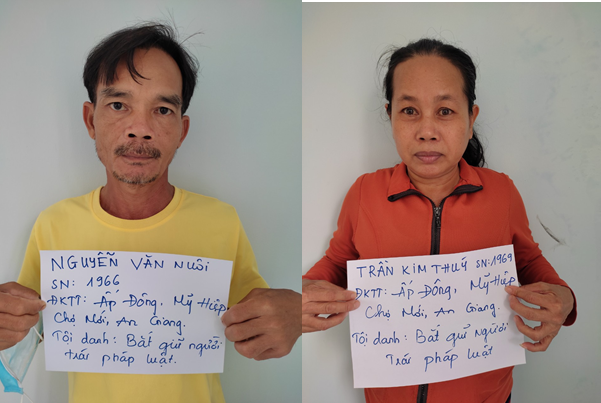 Nguyễn Văn Nuôi và Trần Kim Thuý bị tạm giữ hình sự để điều tra về hành Bắt giữ người trái pháp luật.