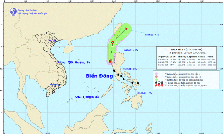 Hình ảnh vệ tinh của bão số 1 (cơn bão Choi-Wan). Ảnh: Trung tâm Dự báo Khí tượng Thuỷ văn Quốc gia.