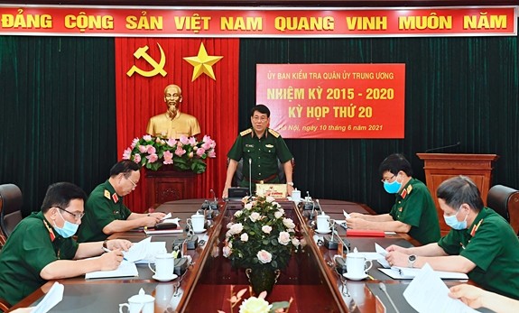 Toàn cảnh kỳ họp của UBKT Quân ủy Trung ương nhiệm kỳ 2015-2020 tổ chức sáng 10/6. Ảnh: Quân đội Nhân dân.