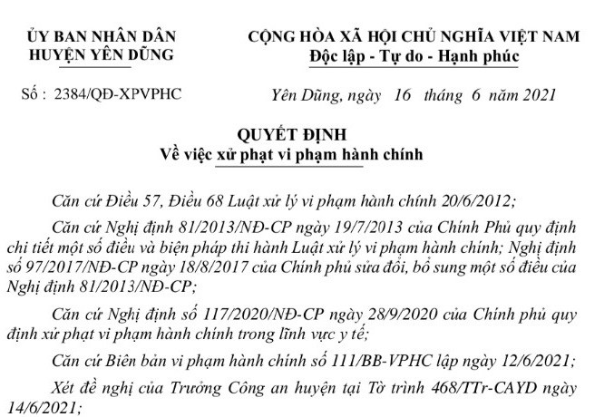 Quyết định xử phạt Công ty TNHH Việt Thịnh Plastic.