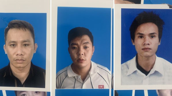Các đối tượng Phạm Văn Cương, Bùi Sơn Tùng và Đỗ Mạnh Tuấn (từ trái qua phải) tại cơ quan điều tra. Ảnh: Công an Hải Phòng.