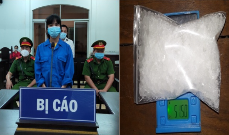 Bị cáo Nguyễn Thị Tố Nguyên tại phiên toà xét xử và tang vật của vụ án.