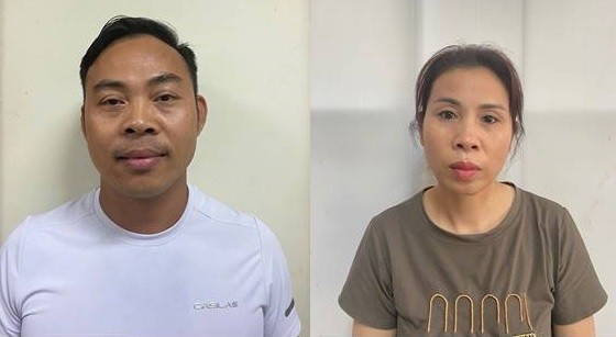 Ngô Văn Thành và Nguyễn Thị Sen tại cơ quan công an.