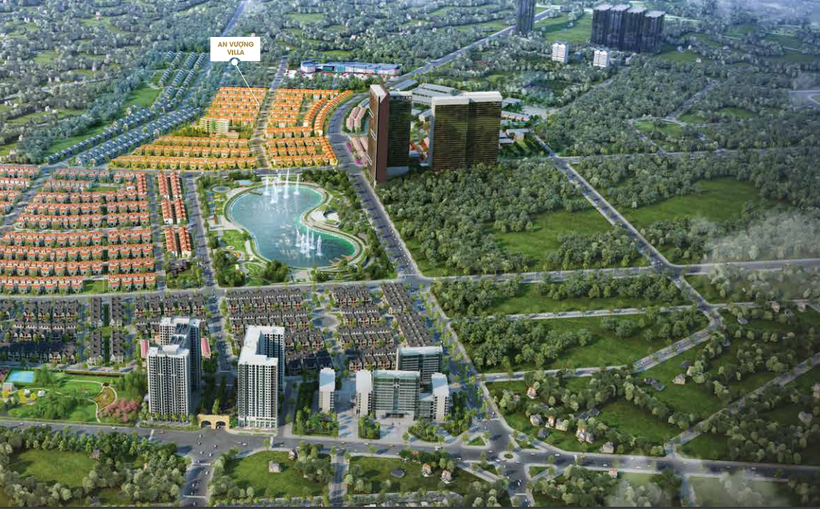 Phối cảnh tổng thể tiểu khu An Vượng Villa nằm trong dự án khu đô thị Dương Nội. 