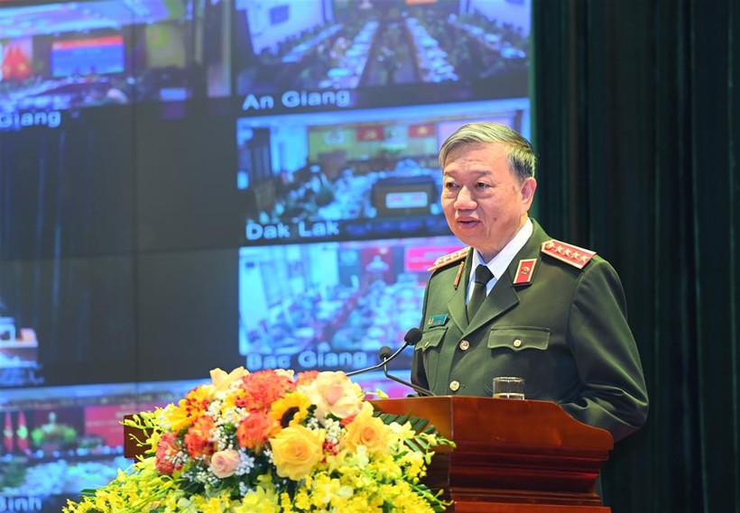 Bộ trưởng Bộ Công an Tô Lâm phát biểu tại Hội nghị.