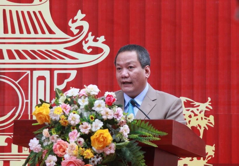 Chủ tịch UBND huyện Thanh Trì Nguyễn Tiến Cường phát biểu tại lễ khai bút.