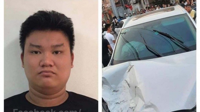 Nguyễn Quang Hưng và phương tiện gây tai nạn bị tạm giữ tại cơ quan công an.