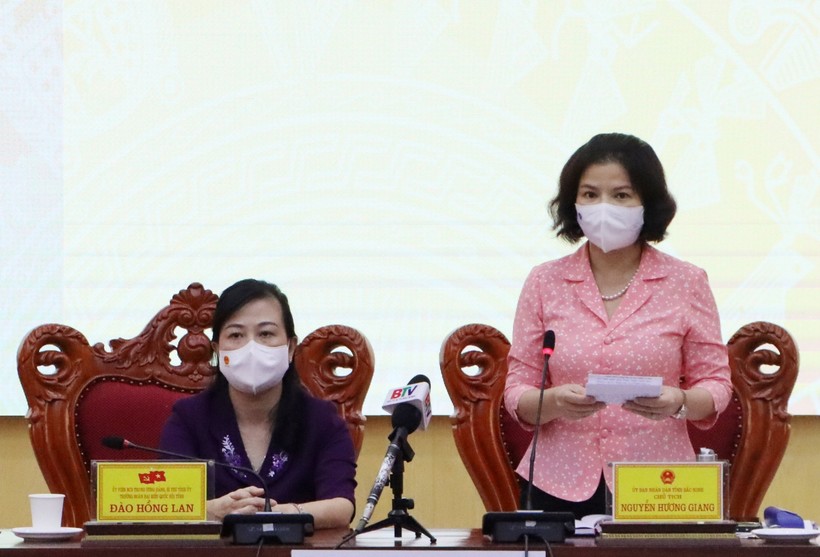 Chủ tịch UBND tỉnh Nguyễn Hương Giang phát biểu.