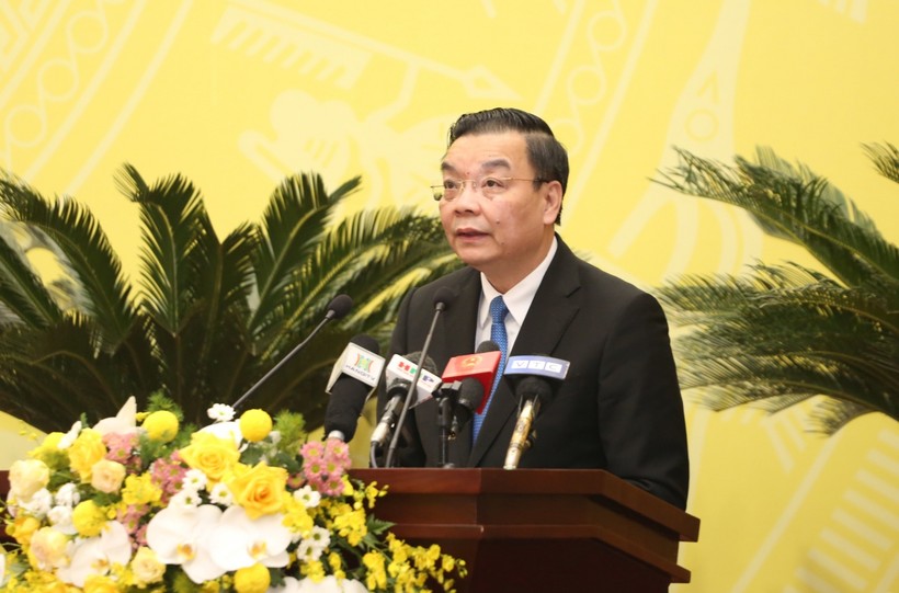 Chủ tịch UBND Thành phố Hà Nội Chu Ngọc Anh phát biểu.