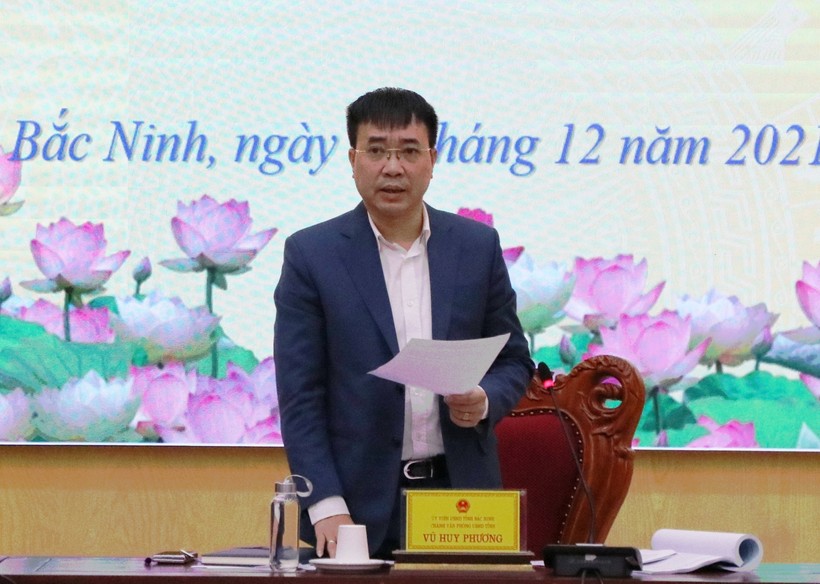 Chánh Văn phòng UBND tỉnh, Trưởng Ban biên tập Cổng TTĐT tỉnh Bắc Ninh Vũ Huy Phương phát biểu khai mạc Hội thảo.