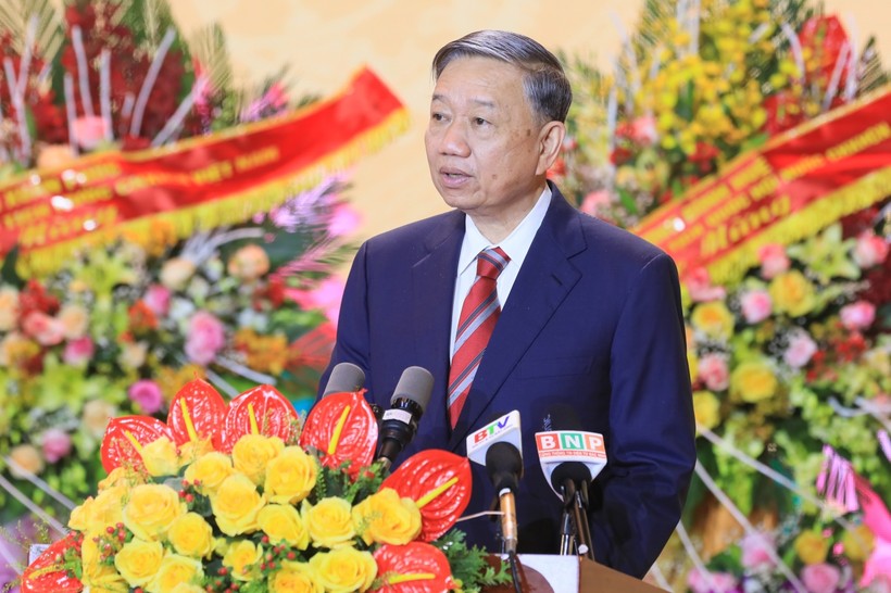 Ủy viên Bộ Chính trị, Bộ trưởng Bộ Công an - Tô Lâm phát biểu.