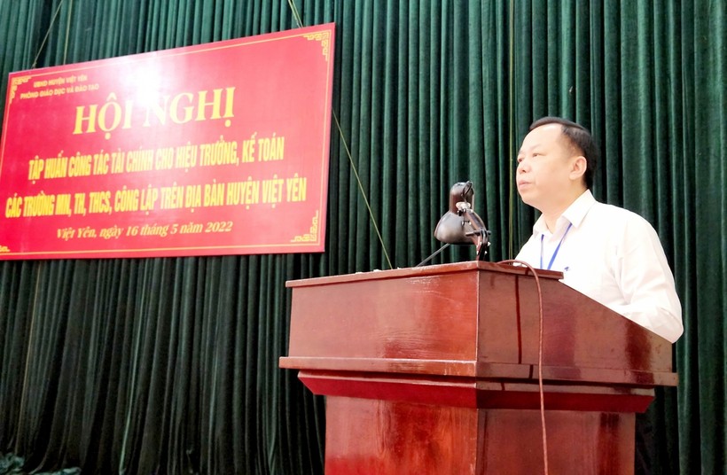 ông Lưu Hải An - Chánh Thanh tra Sở GD&ĐT Bắc Giang phát biểu tại buổi tập huấn.