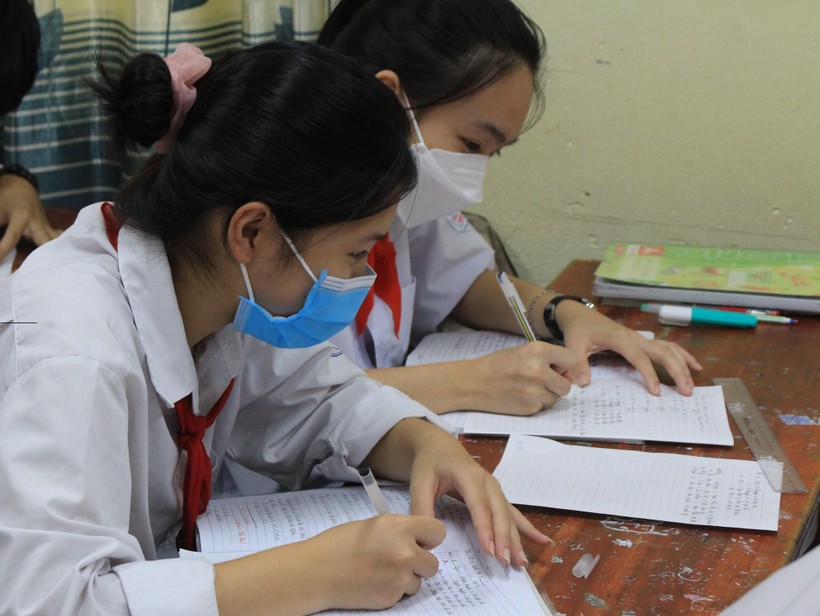 Học sinh lớp 9 Trường THCS Ninh Sơn trong tiết học hướng nghiệp. 