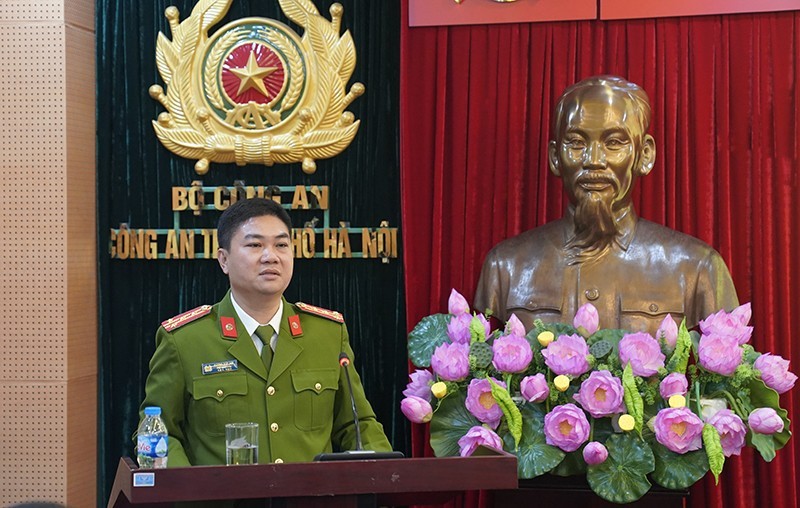 Đại tá Dương Đức Hải - Phó Giám đốc Công an TP Hà Nội phát biểu chỉ đạo tại hội nghị.