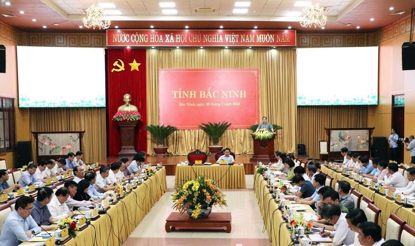 Toàn cảnh buổi làm việc của Thủ tướng Chính phủ Phạm Minh Chính tại Bắc Ninh.