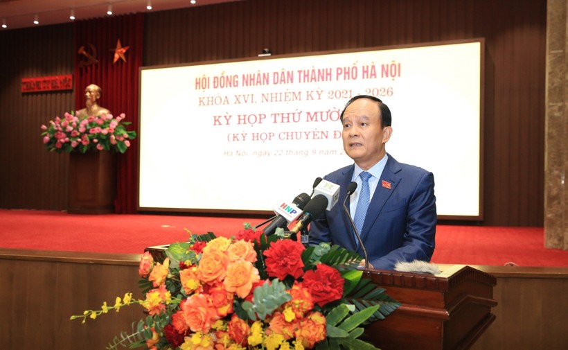 Ông Nguyễn Ngọc Tuấn - Chủ tịch HĐND TP Hà Nội phát biểu khai mạc kỳ họp.