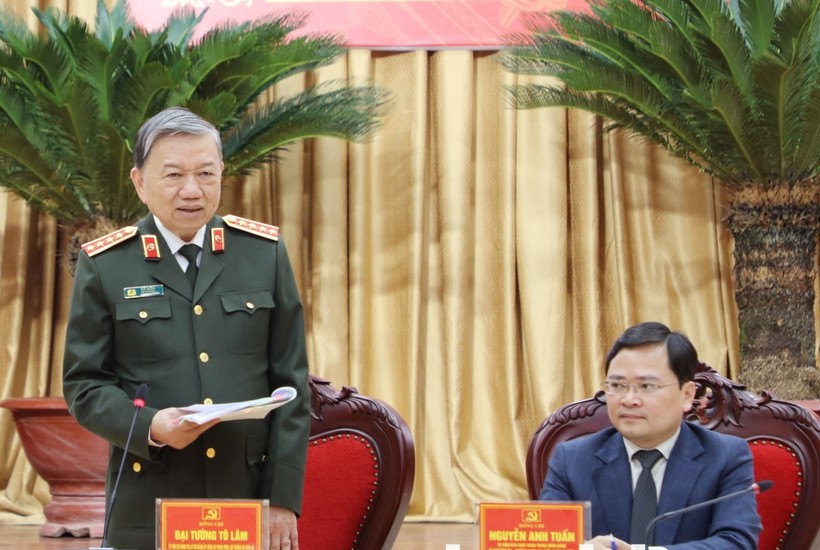 Đại tướng Tô Lâm, Bộ trưởng Bộ Công an phát biểu tại buổi làm việc.
