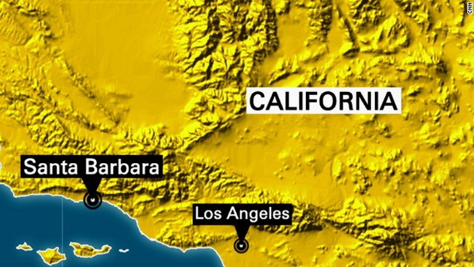 Vị trí hạt Santa Barbara- nơi xảy ra xả súng hôm nay - Ảnh: CNN