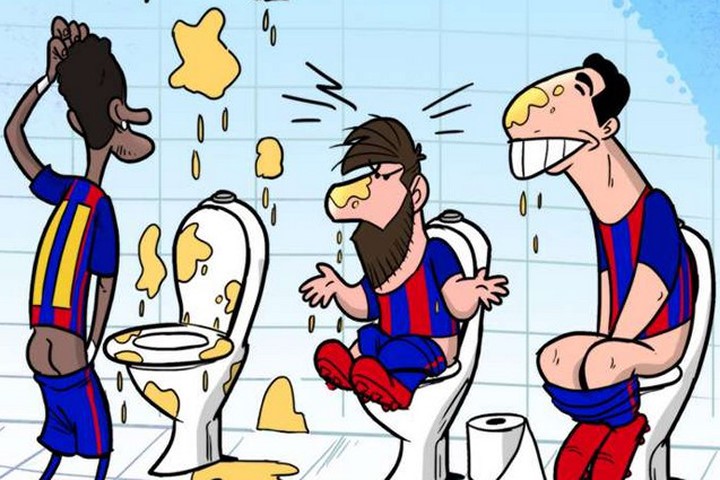 Hí họa thói quen khác lạ của Messi và Suarez