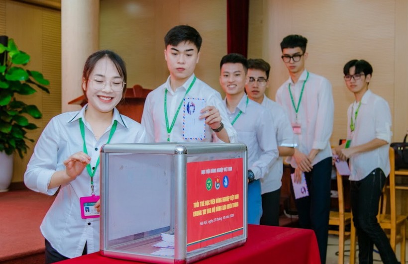 Sinh viên Học viện Nông nghiệp Việt Nam quyên góp ủng hộ đồng bào miền Trung.