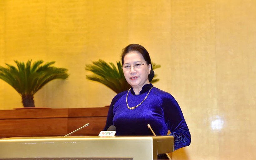 Chủ tịch Quốc hội Nguyễn Thị Kim Ngân phát biểu tại buổi gặp mặt nhà giáo tiêu biểu. Ảnh: Thế Đại