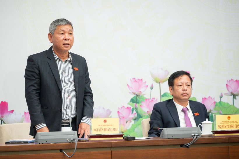 Ông Nguyễn Hoàng Mai - Phó Chủ nhiệm Ủy ban xã hội của Quốc hội trao đổi tại buổi họp báo - chiều 15/11.