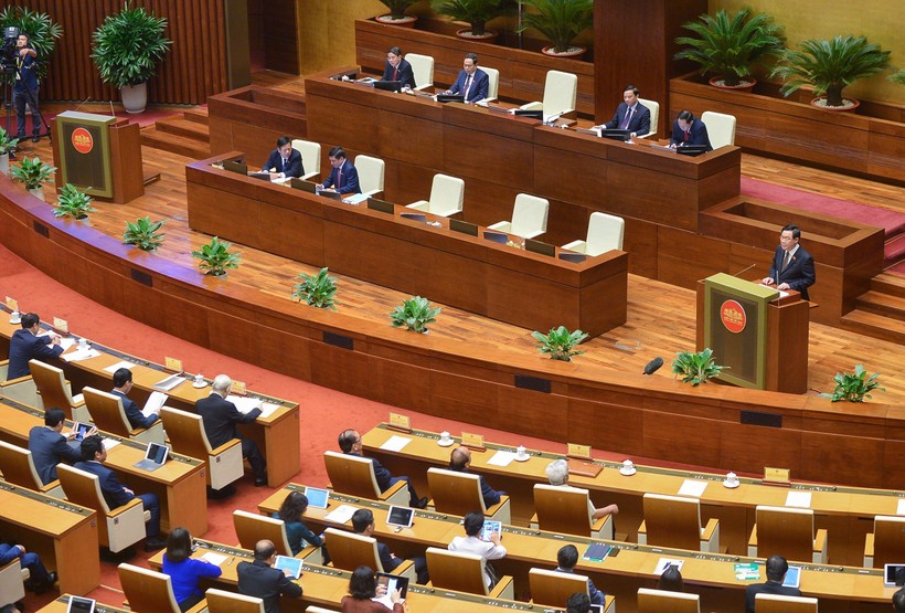 Chủ tịch Quốc hội Vương Đình Huệ phát biểu bế mạc kỳ họp thứ 5, Quốc hội khóa XV.